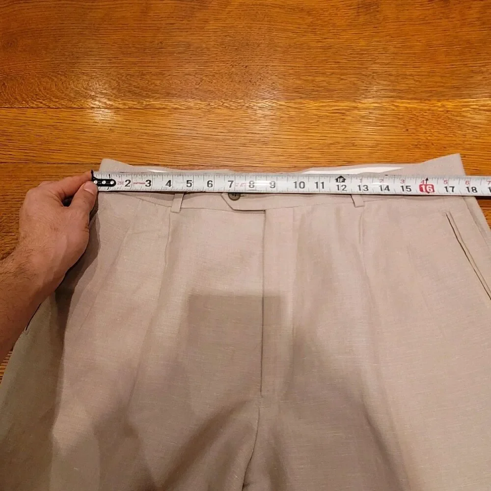 Louis Raphael Soft Men's 36x32 Linen Blend Dress Pants Pleated Cuffed
